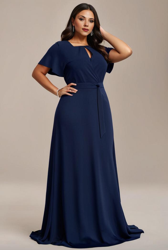 plus size simple chiffon pleated a line round neckline bridesmaid dress 133609