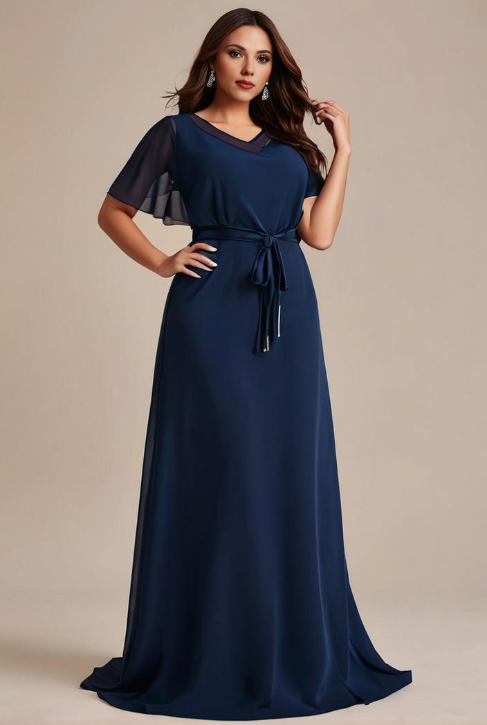 plus size simple chiffon pleated a line round neckline bridesmaid dress 133611