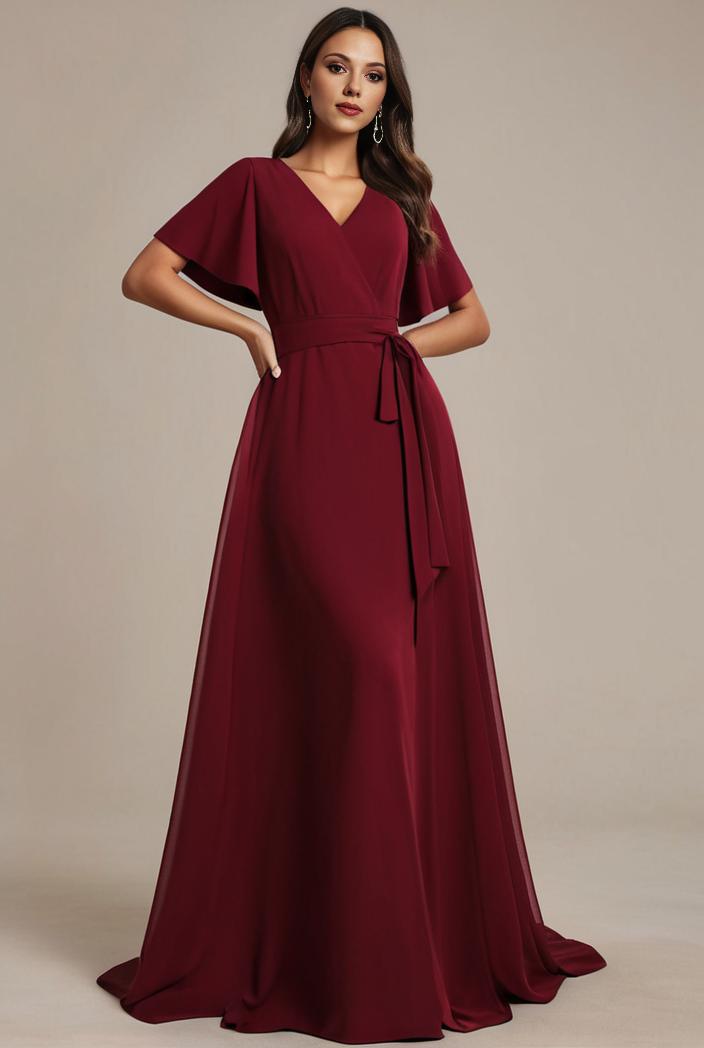plus size simple chiffon pleated a line round neckline bridesmaid dress 133647