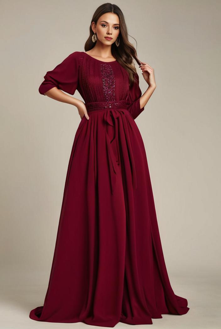plus size simple chiffon pleated a line round neckline bridesmaid dress 133649