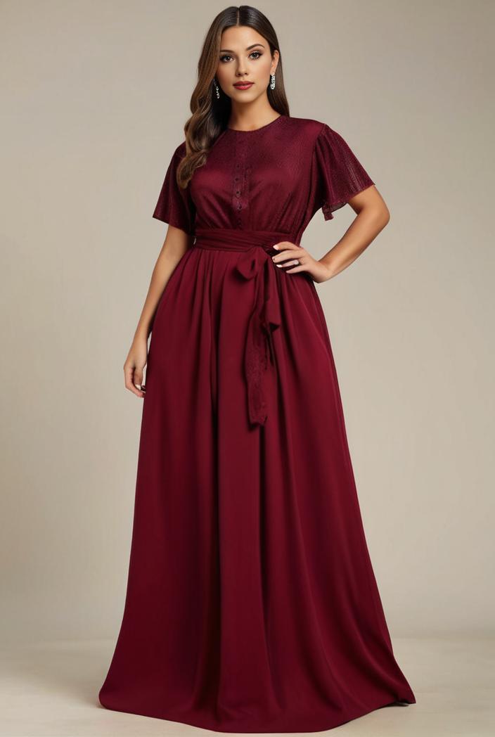 plus size simple chiffon pleated a line round neckline bridesmaid dress 133665
