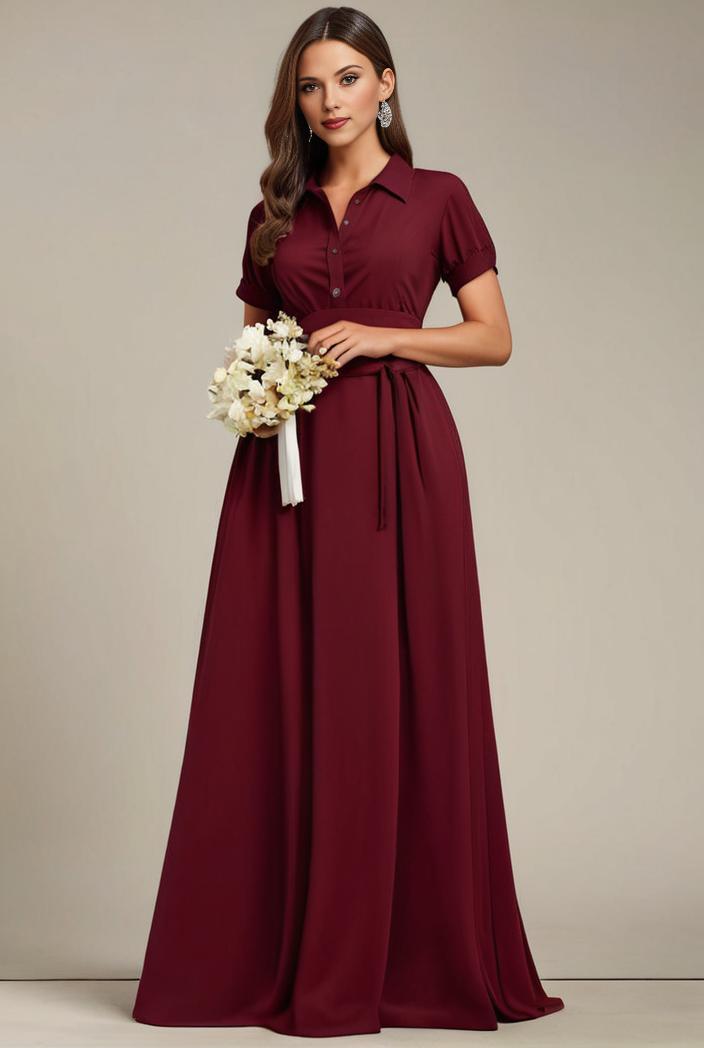 plus size simple chiffon pleated a line round neckline bridesmaid dress 133681