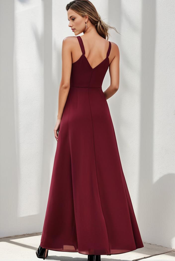 flowy chiffon one shoulder with three straps bridesmaid dress 116477