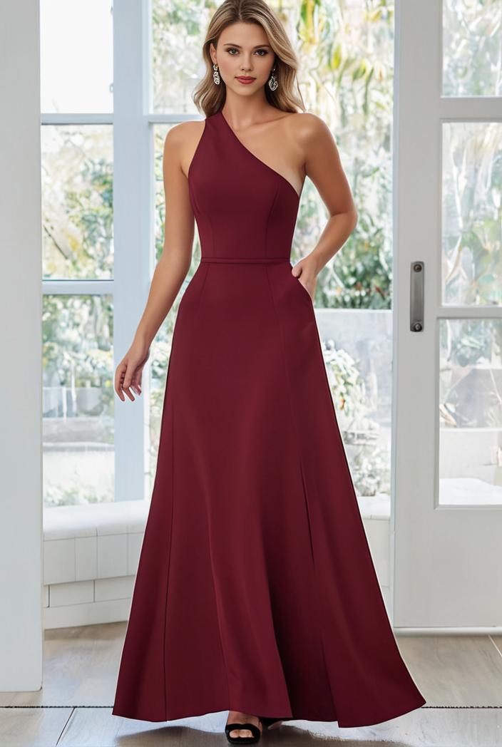 flowy chiffon one shoulder with three straps bridesmaid dress 116479