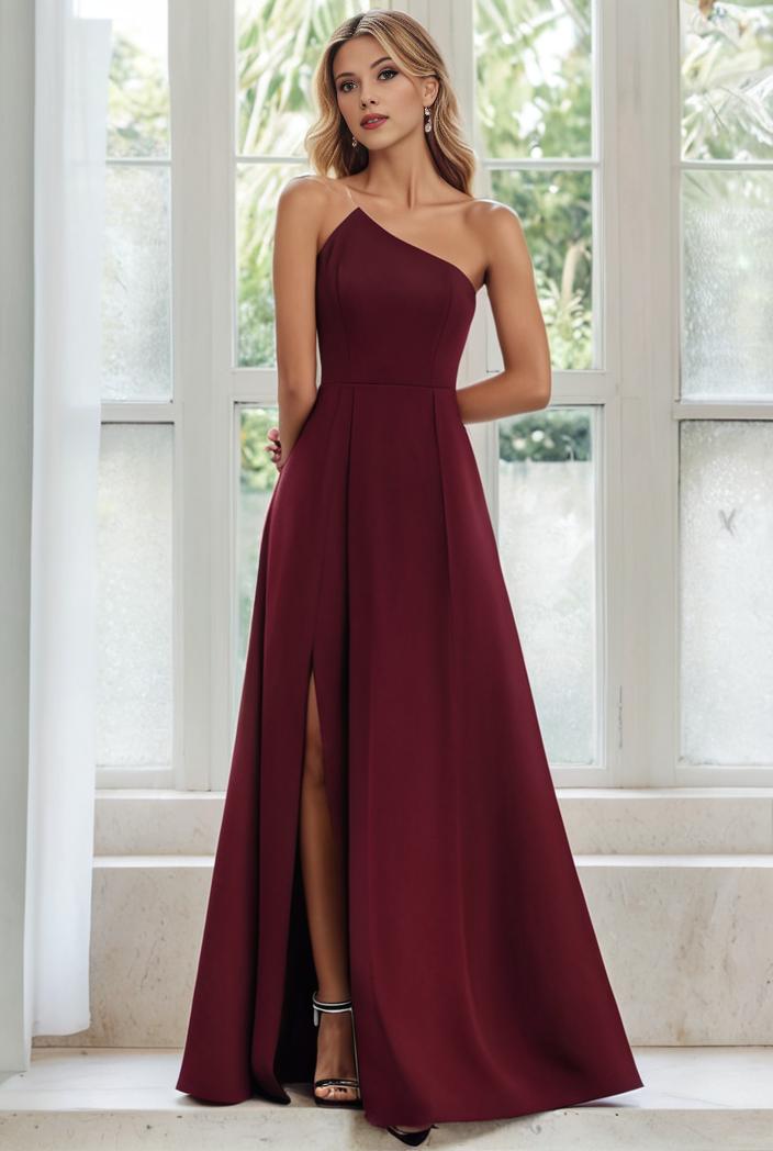flowy chiffon one shoulder with three straps bridesmaid dress 116480