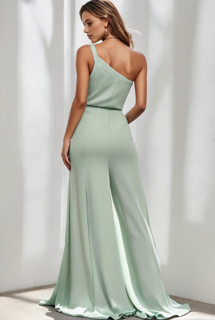 flowy chiffon one shoulder with three straps bridesmaid dress 116485