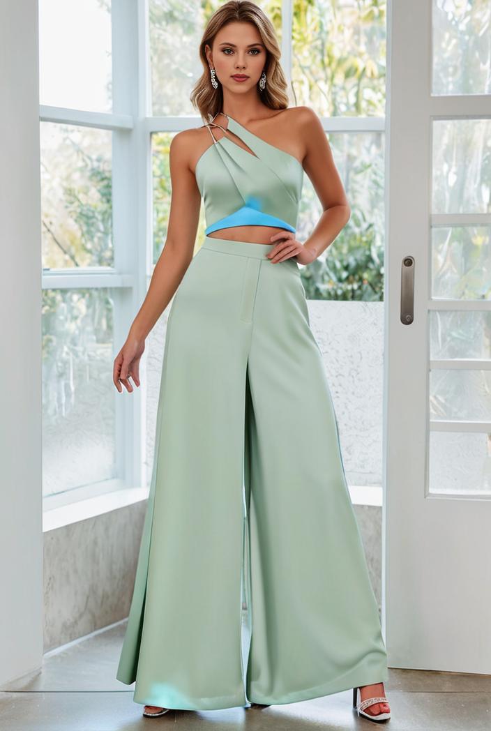 flowy chiffon one shoulder with three straps bridesmaid dress 116487