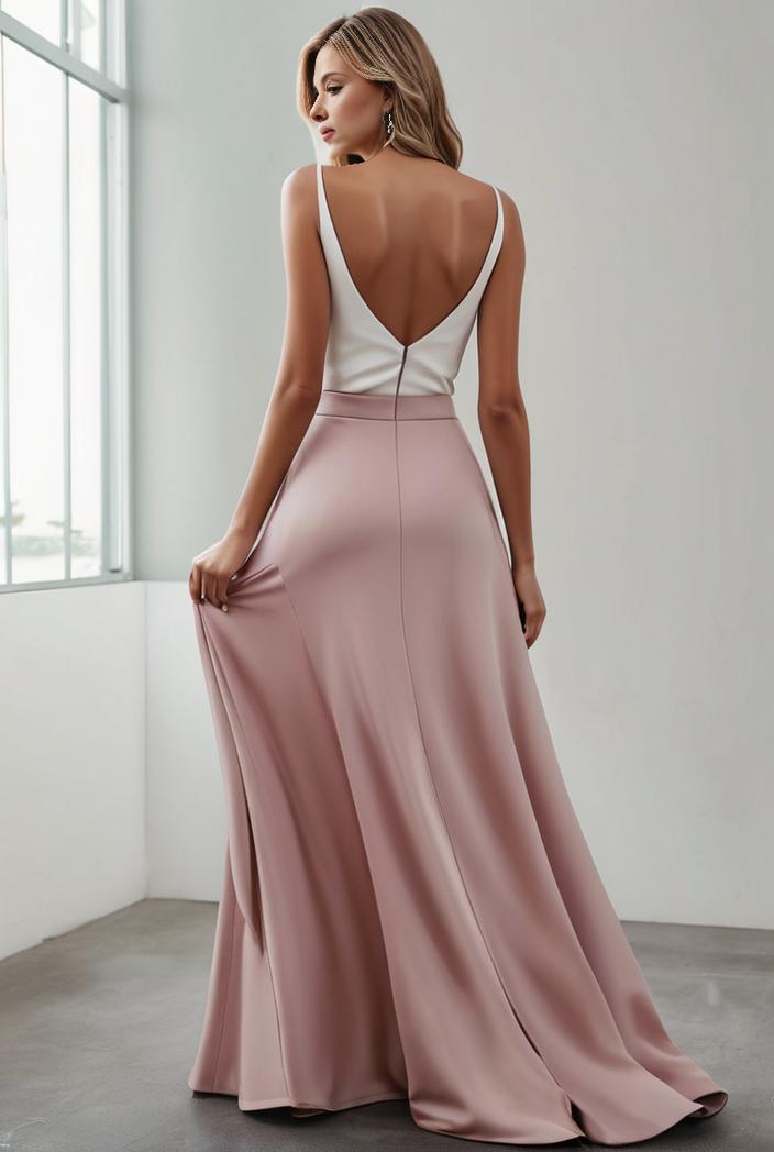 pleated v neck spaghetti strap high slit bridesmaid dress 122575