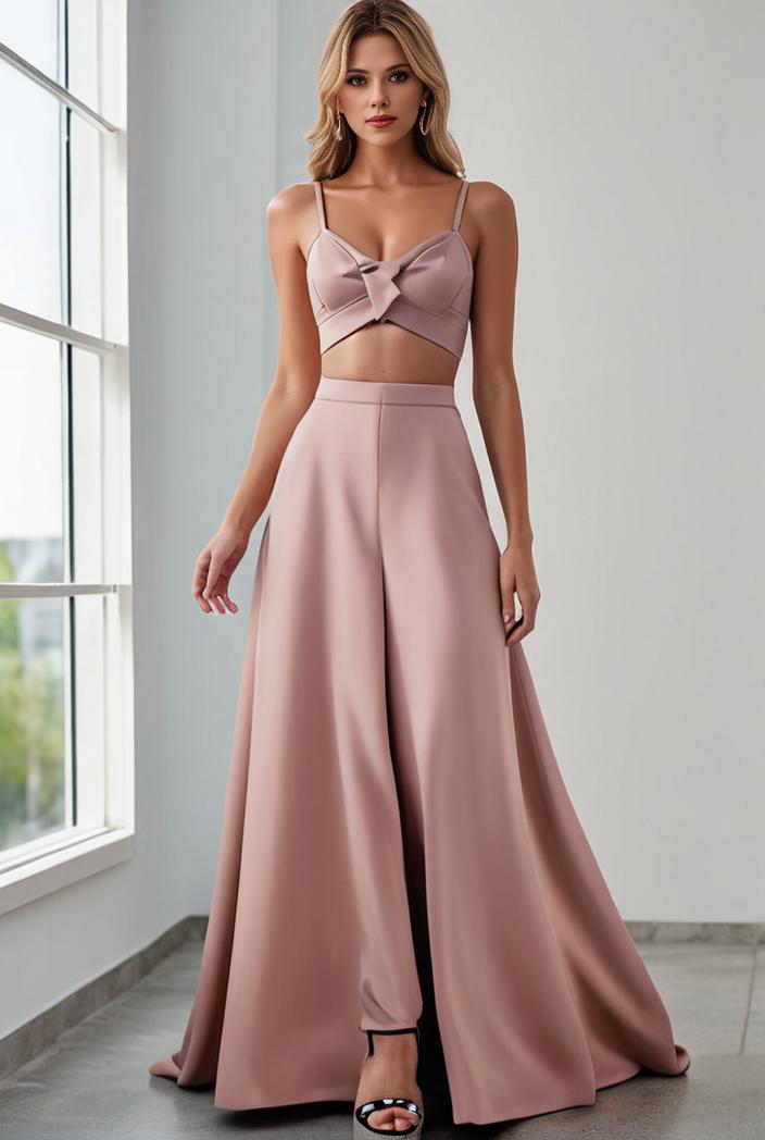 pleated v neck spaghetti strap high slit bridesmaid dress 122579