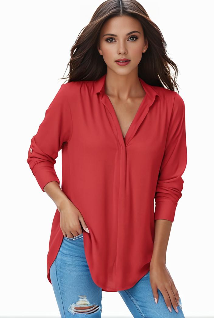 plus size formal shirt women s plus plain long sleeve turn down collar button up workwear shirt 125163