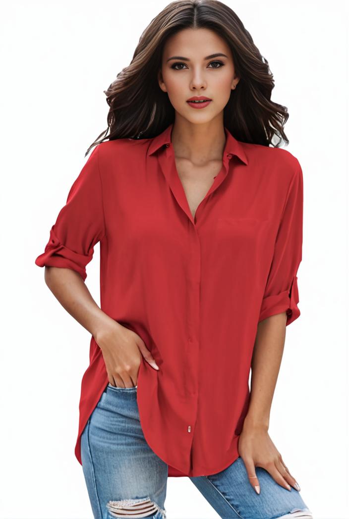 plus size formal shirt women s plus plain long sleeve turn down collar button up workwear shirt 125168