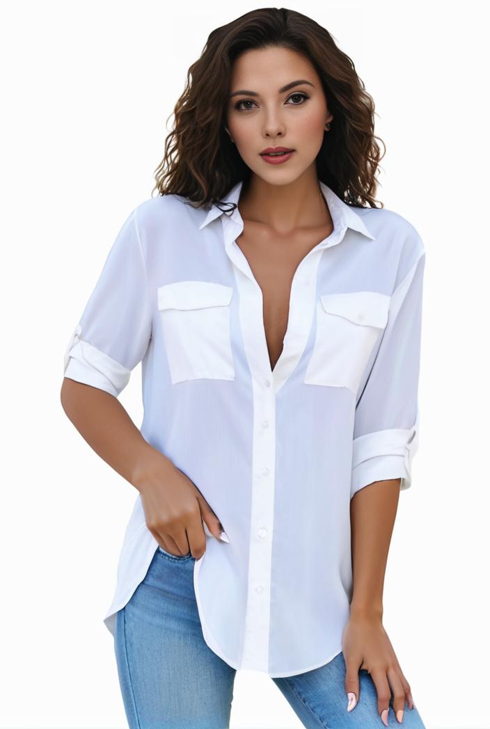 plus size formal shirt women s plus plain long sleeve turn down collar button up workwear shirt 125179