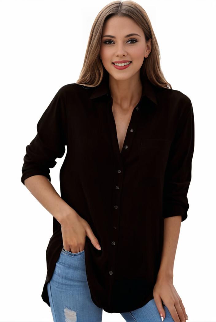 plus size formal shirt women s plus plain long sleeve turn down collar button up workwear shirt 125200