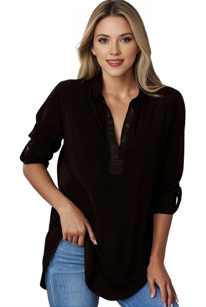 plus size formal shirt women s plus plain long sleeve turn down collar button up workwear shirt 125205
