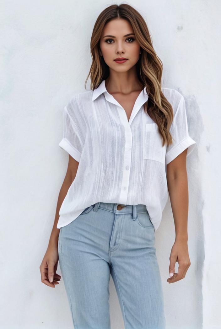 v neck thin loose plaid short sleeved blouse 143988