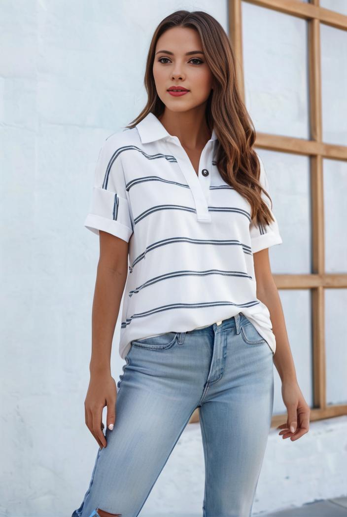 v neck thin loose plaid short sleeved blouse 143991