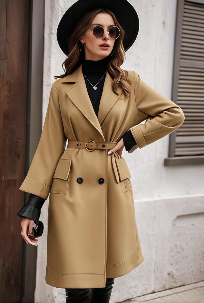 stylish women s winter overcoat with double breasted lapels and thermal lining 100214