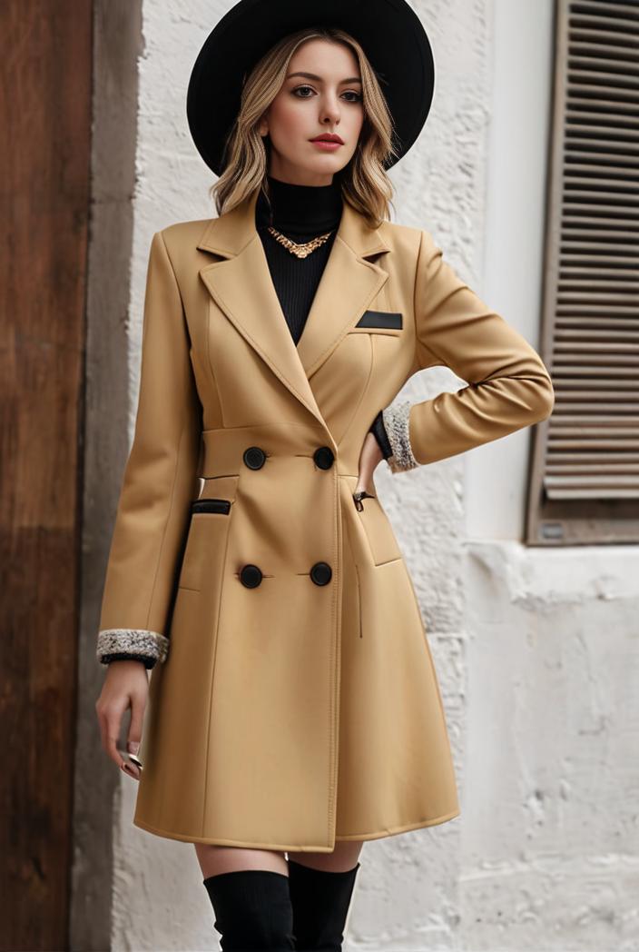 stylish women s winter overcoat with double breasted lapels and thermal lining 100216