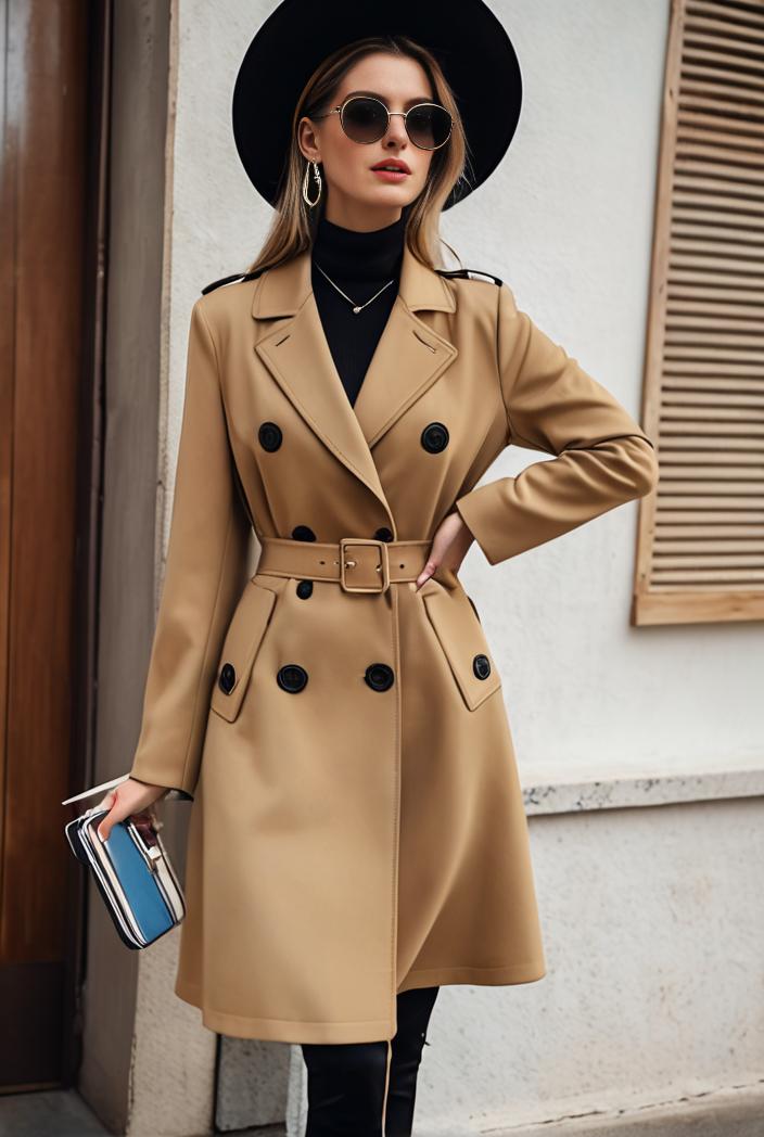 stylish women s winter overcoat with double breasted lapels and thermal lining 100219