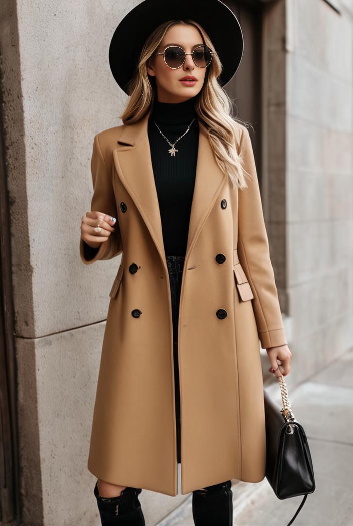 stylish women s winter overcoat with double breasted lapels and thermal lining 100222