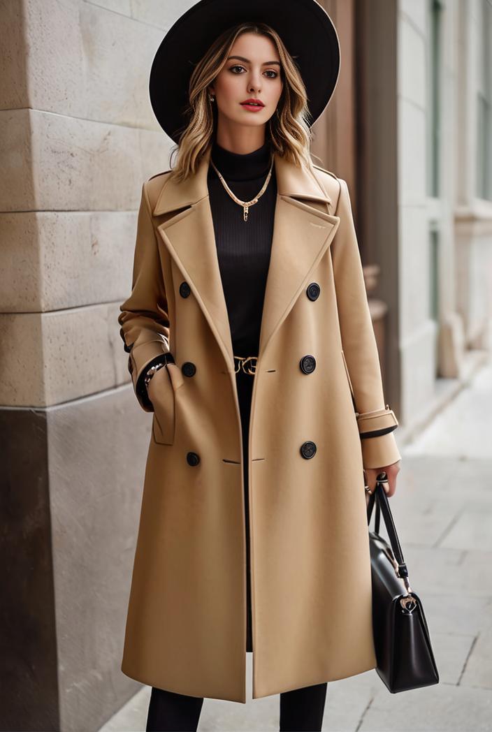 stylish women s winter overcoat with double breasted lapels and thermal lining 100224