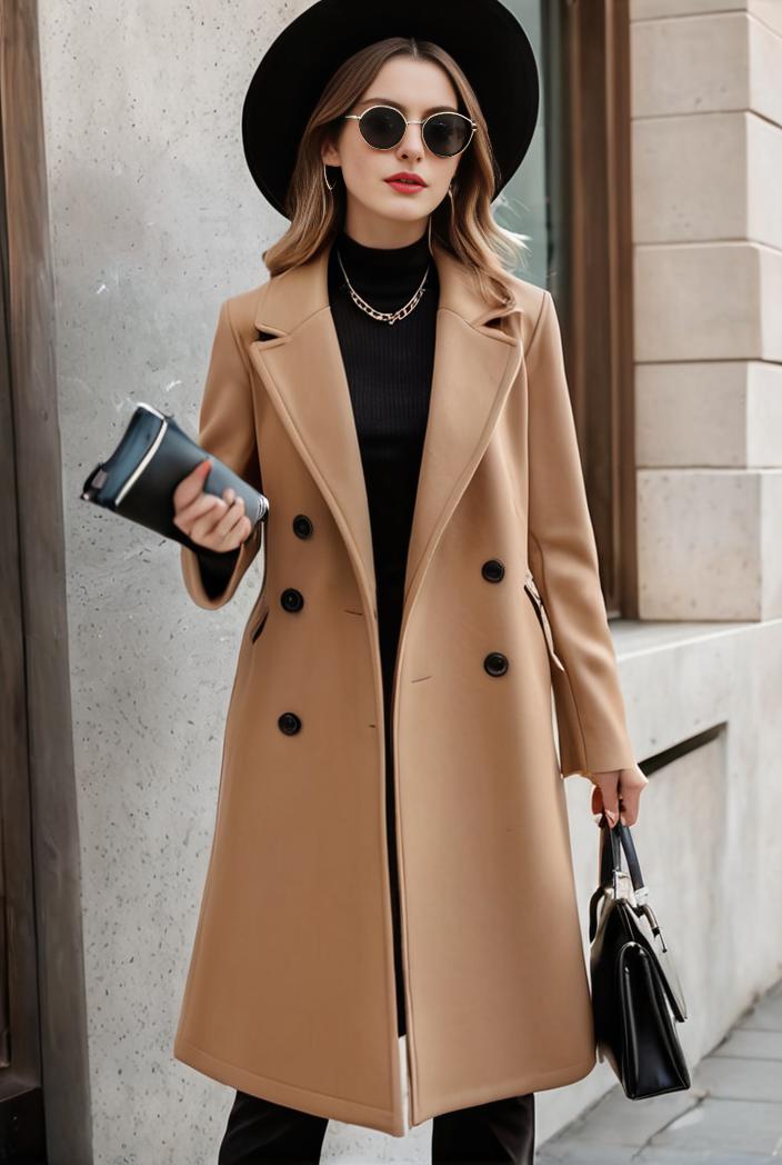 stylish women s winter overcoat with double breasted lapels and thermal lining 100225