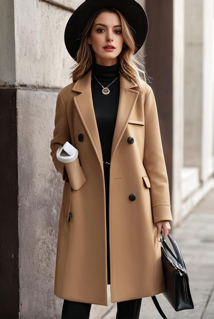 stylish women s winter overcoat with double breasted lapels and thermal lining 100226