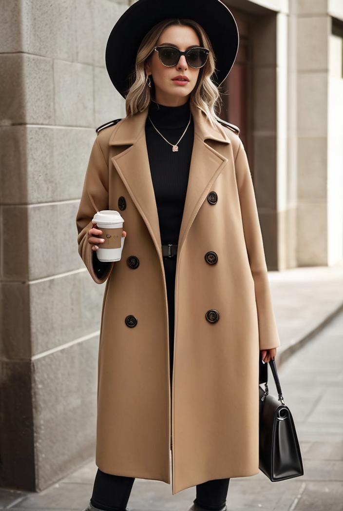 stylish women s winter overcoat with double breasted lapels and thermal lining 100227