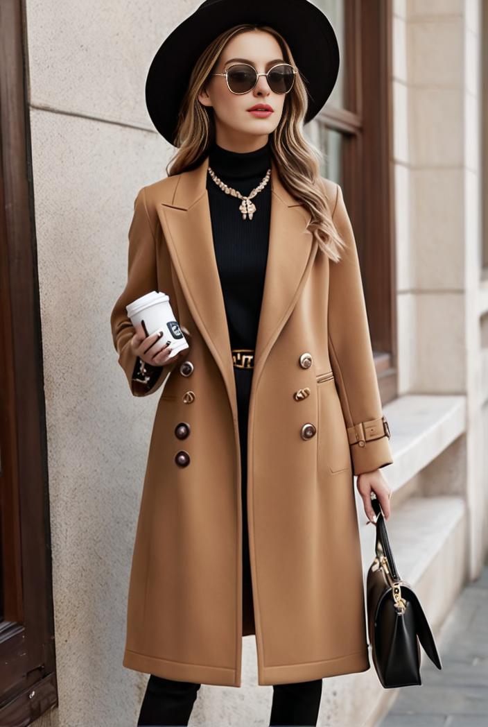 stylish women s winter overcoat with double breasted lapels and thermal lining 100228