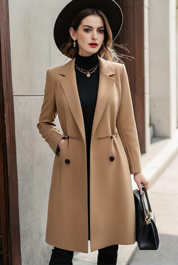stylish women s winter overcoat with double breasted lapels and thermal lining 100229