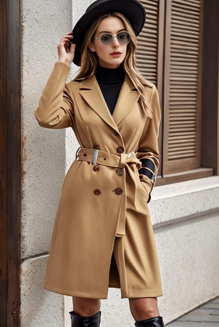stylish women s winter overcoat with double breasted lapels and thermal lining 100236