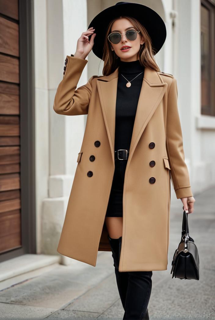 stylish women s winter overcoat with double breasted lapels and thermal lining 100247