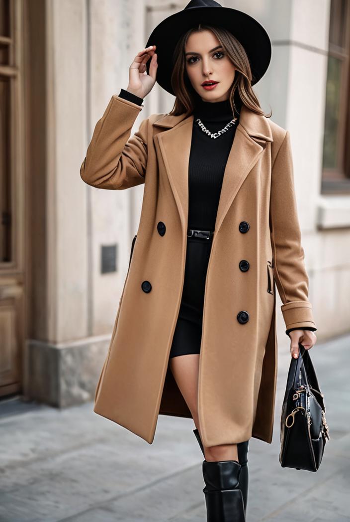 stylish women s winter overcoat with double breasted lapels and thermal lining 100246