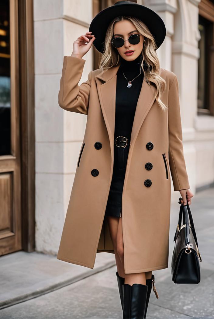stylish women s winter overcoat with double breasted lapels and thermal lining 100249