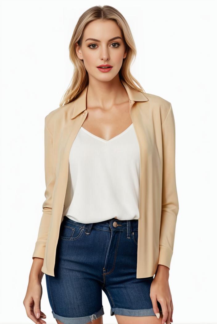women s solid open front blazer with long sleeves for office wear 105234