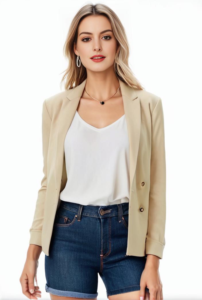women s solid open front blazer with long sleeves for office wear 105235