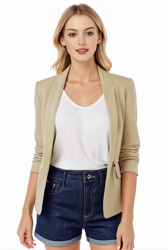 women s solid open front blazer with long sleeves for office wear 105236