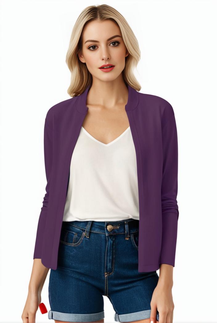 women s solid open front blazer with long sleeves for office wear 105238
