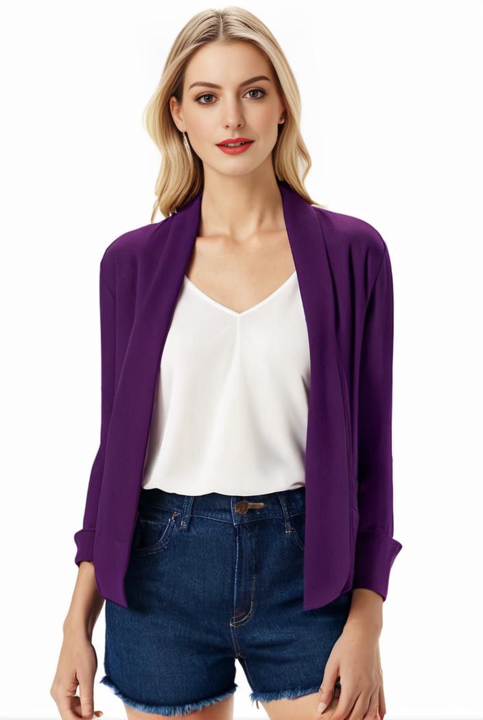 women s solid open front blazer with long sleeves for office wear 105239