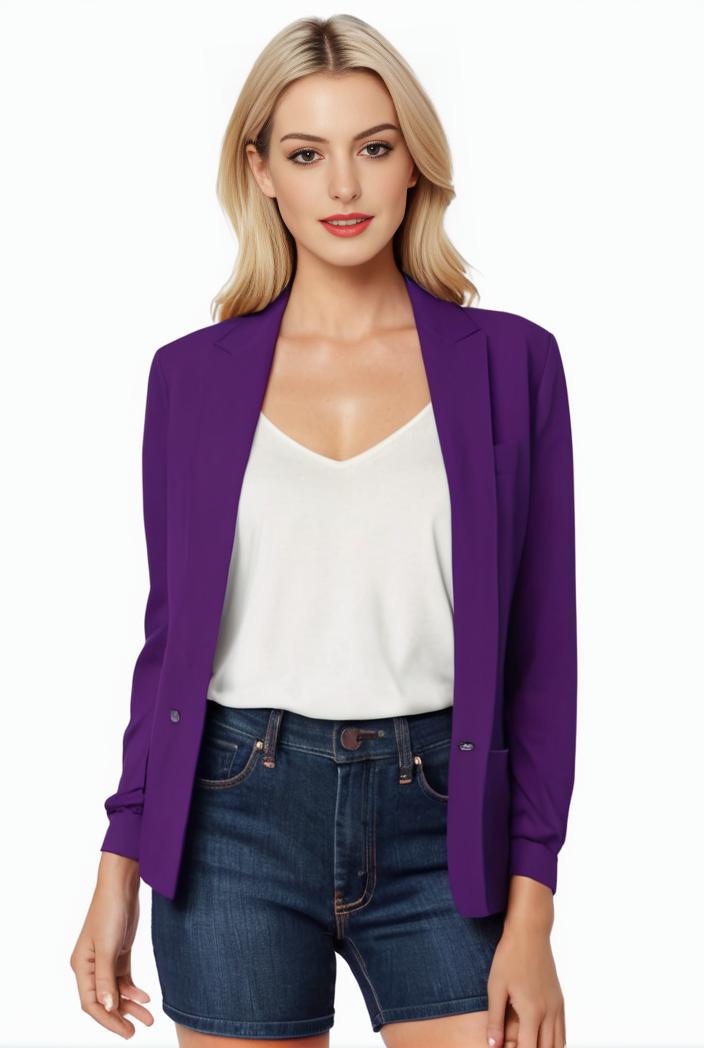 women s solid open front blazer with long sleeves for office wear 105241