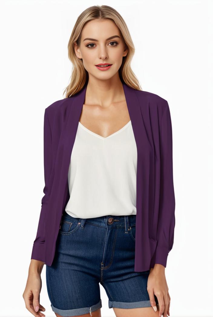 women s solid open front blazer with long sleeves for office wear 105242
