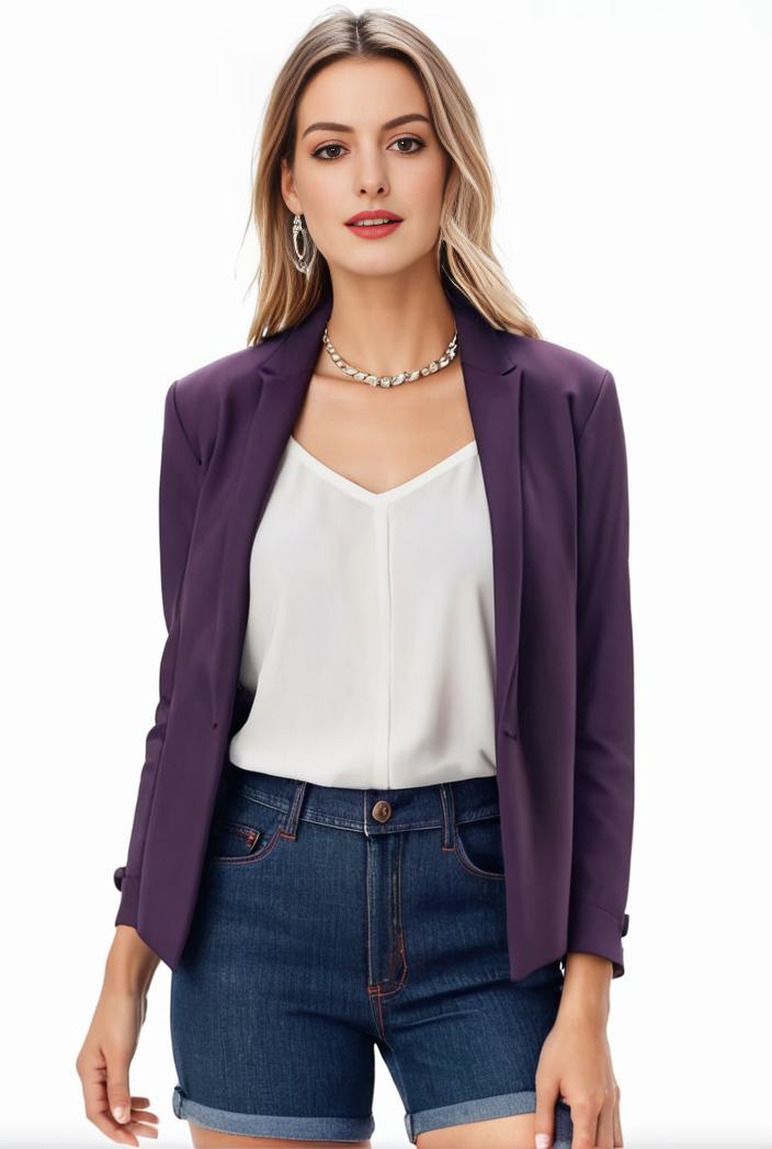 women s solid open front blazer with long sleeves for office wear 105243