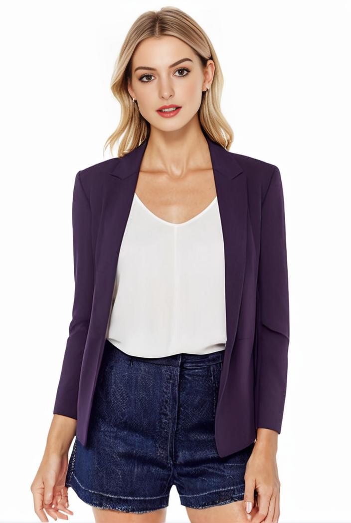 women s solid open front blazer with long sleeves for office wear 105244