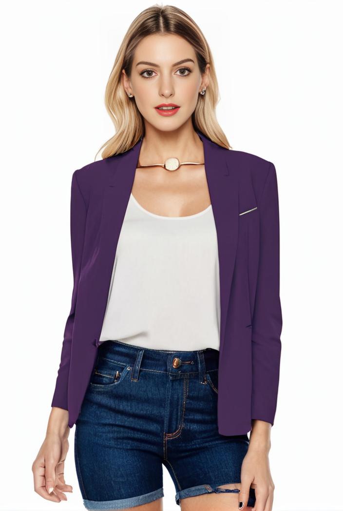 women s solid open front blazer with long sleeves for office wear 105245
