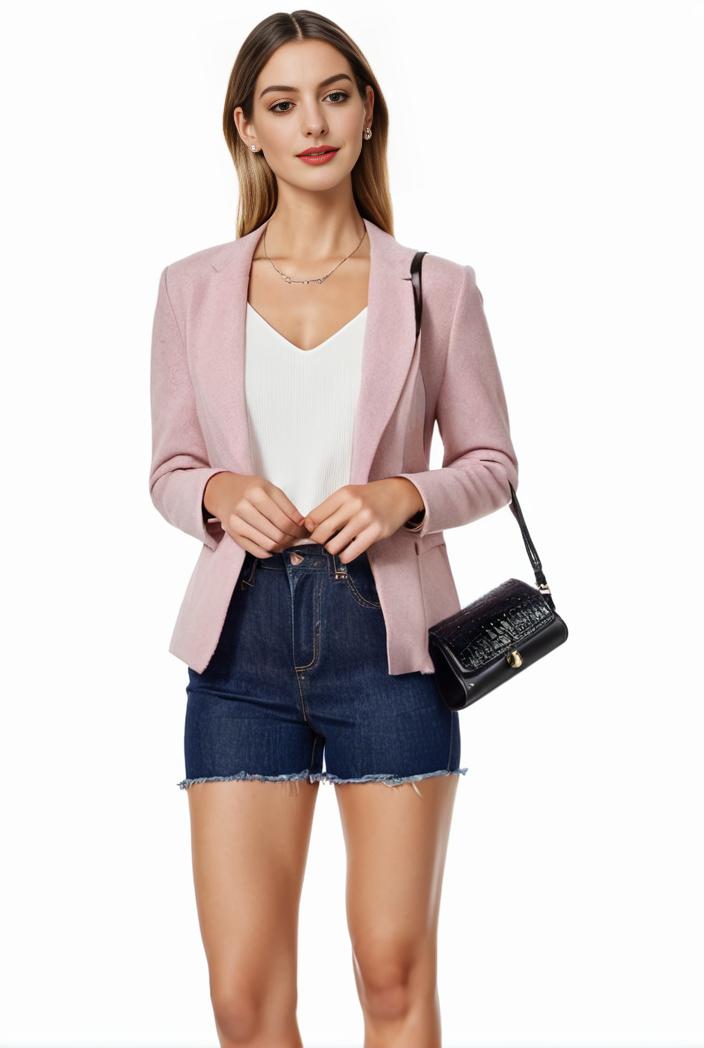 women s solid open front blazer with long sleeves for office wear 105255