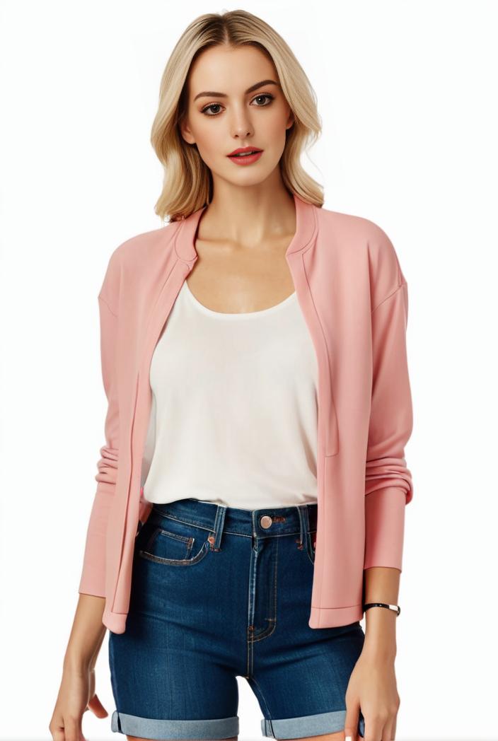 women s solid open front blazer with long sleeves for office wear 105262