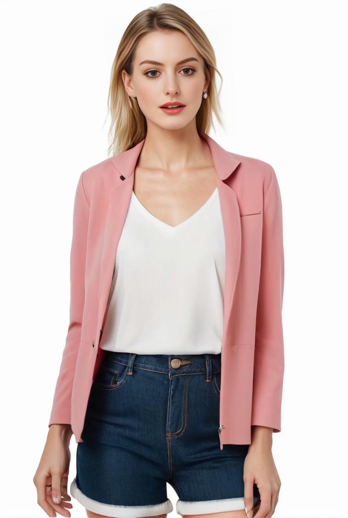 women s solid open front blazer with long sleeves for office wear 105264