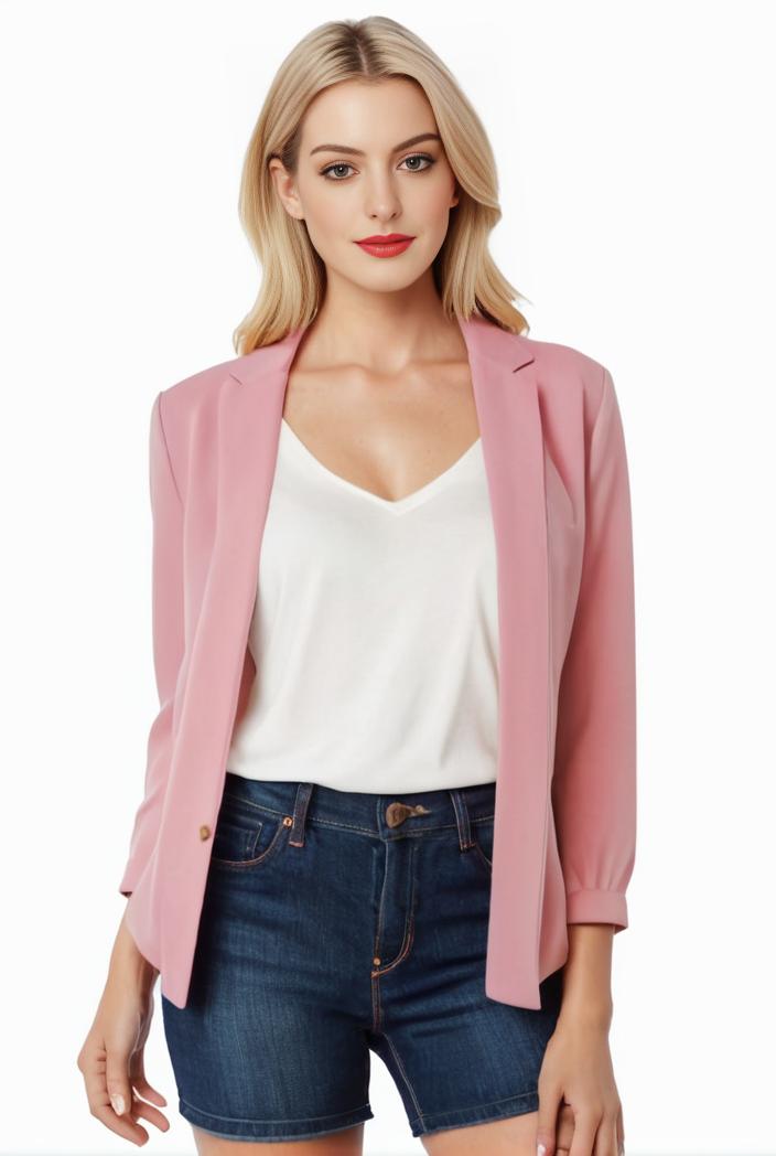 women s solid open front blazer with long sleeves for office wear 105265