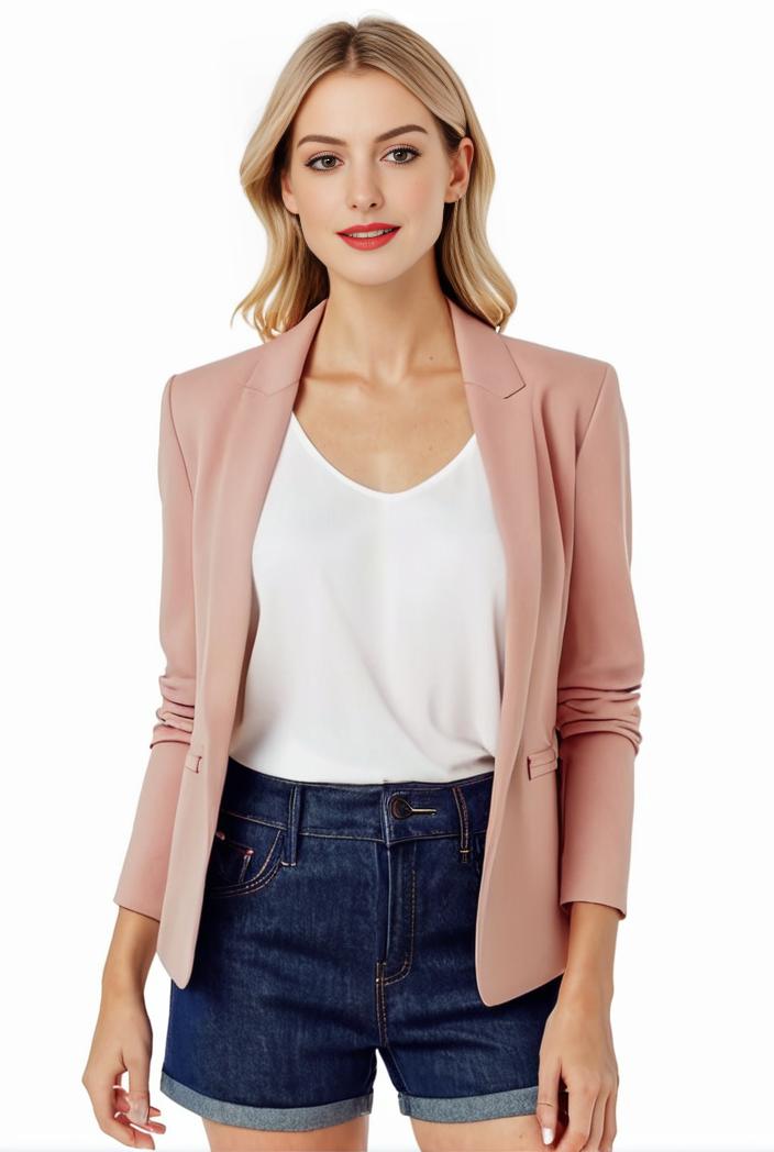 women s solid open front blazer with long sleeves for office wear 105268