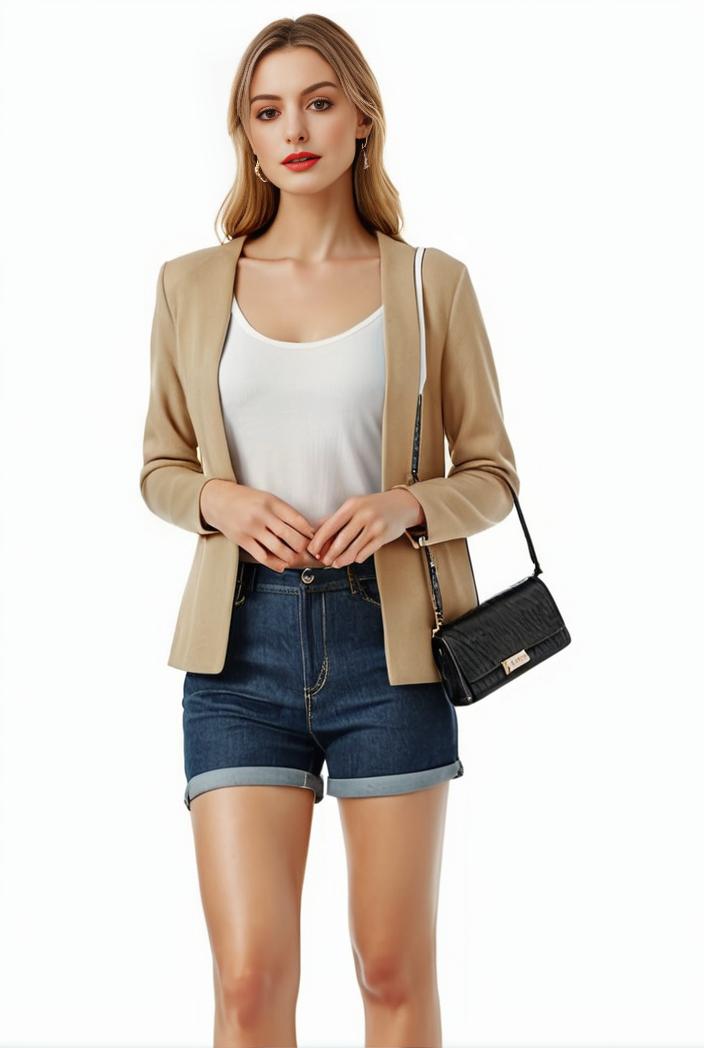 women s solid open front blazer with long sleeves for office wear 105270